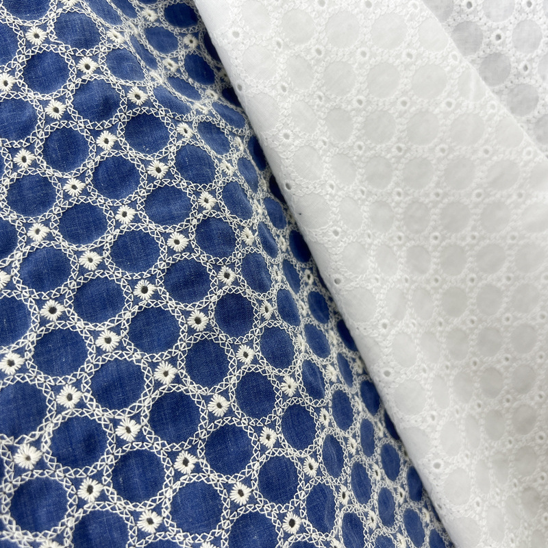 Sewing Eyelet Fabric - قماش دنيم قطني مزخرف بثقوب دائرية