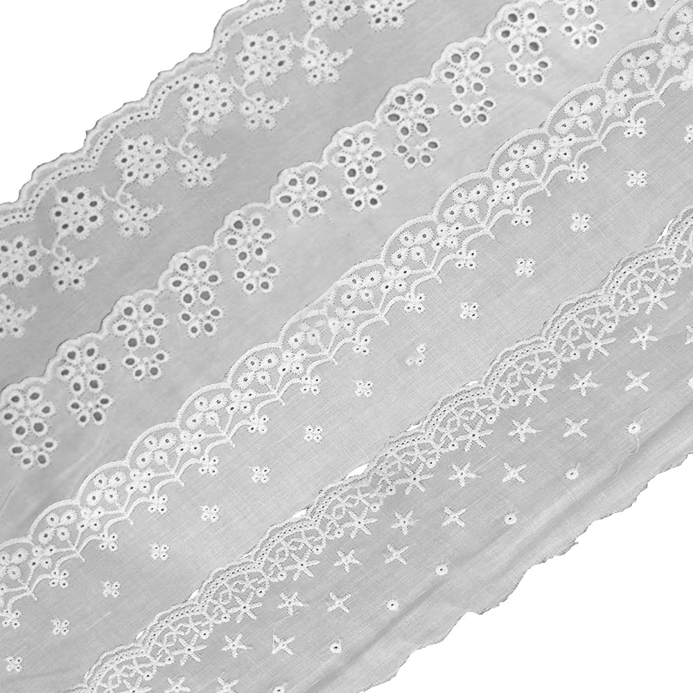Sewing Eyelet Fabric - التطريز الأبيض نسيج الدانتيل القطن العيينة